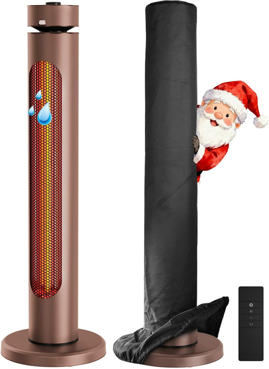 Portable Heater Outdoor Infrared 1500W 8 Heat Levels 8H Timers Carbon Fiber Tube Tip-Over&Overheat Protection IP45 Waterproof Electric Garden Heater, Deep Brown