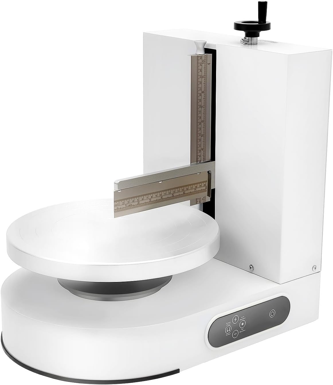 HUASSION Automatic Cake Decorating Machine, 110-220V, 200W White Electric Cake Icing Frosting Machine, 60-320 RPM Adjustable with LCD Display for 4-12 Inch Cakes for Shops, Homes