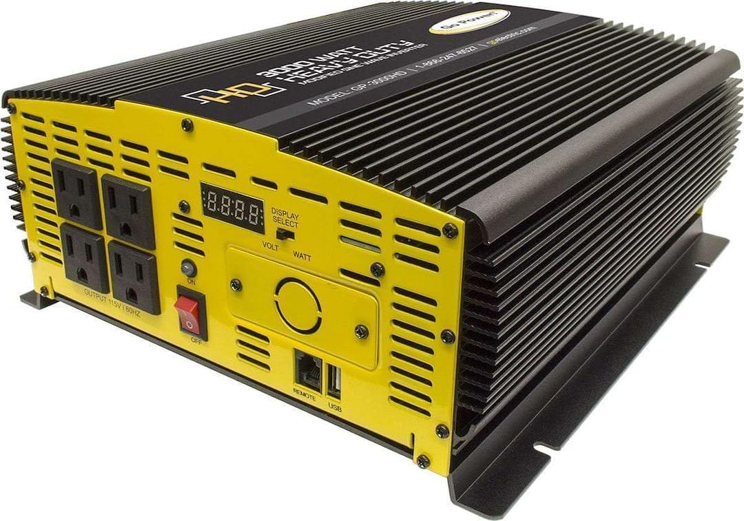 Go Power 3000 Watt Heavy-Duty Modified Pure Sine Wave Power Inverter, 12V to 120V AC, Surge Capacity - 4 AC Outlets for Running Multiple Appliances for RVs, Boats, Trucks, and Home Backup