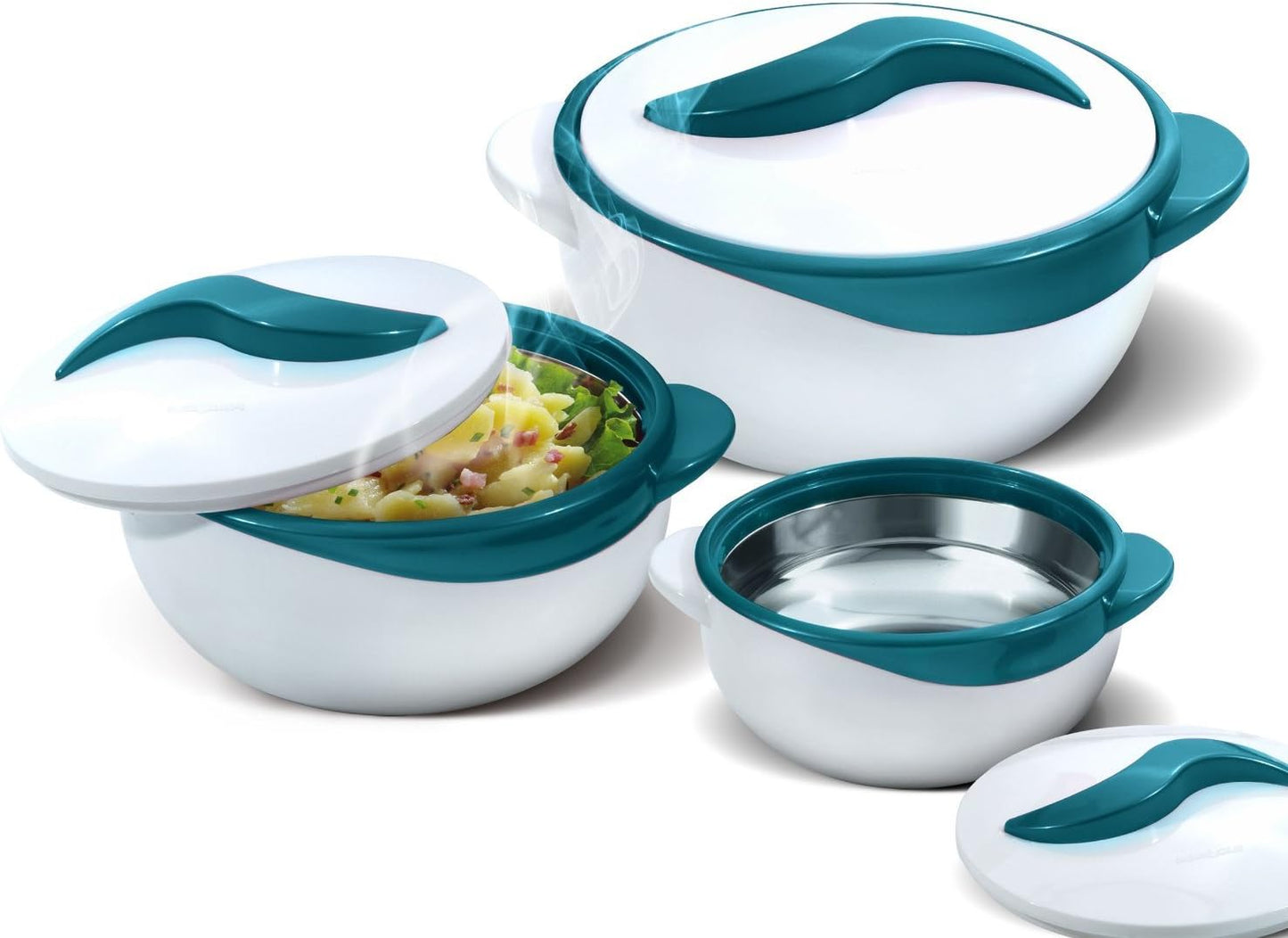 Pinnacle 3 Piece Thermo Dish Hot or Cold Casserole Serving Bowls with Lids Turquoise