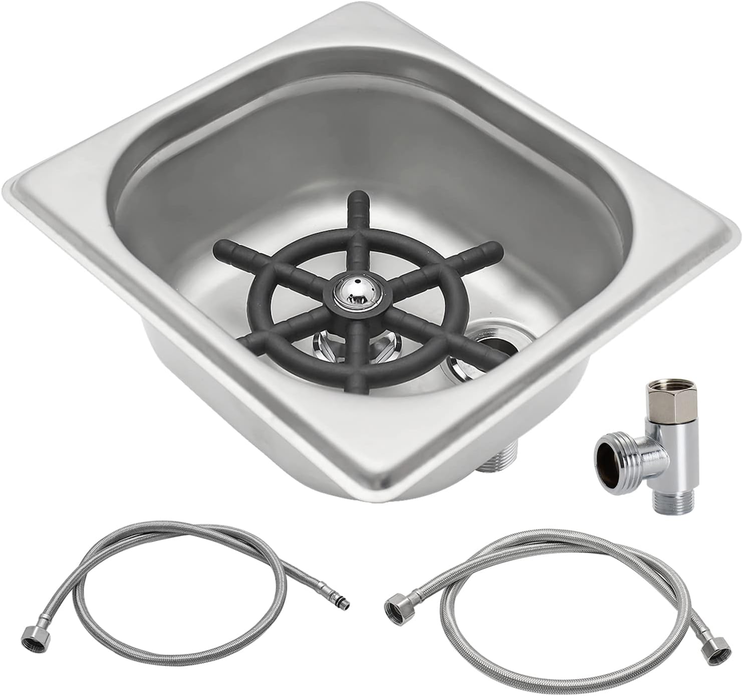 DIBTSA Pitcher Rinser, Automatic Glass Cup Washer, Stainless Steel Coffee Milk Tea Cup Cleaner, for Home Kitchen Hotel Bar Restaurant (6.9x6.3x2.6 Inch)