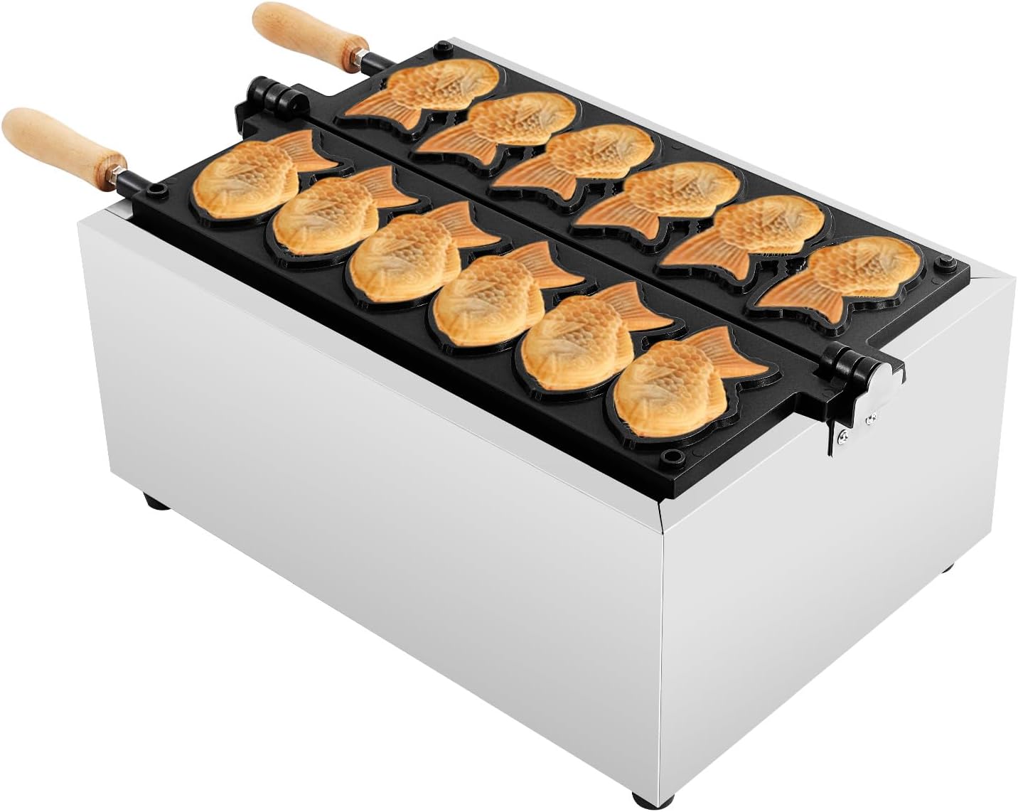 Taiyaki Fish Waffle Maker, Nonstick Commercial Taiyaki Baker with 6 Fish-Shaped Mold Stainless Steel Waffle Iron, Electric taiyaki Machine Baking Making Cake for Restaurant Snack Shop