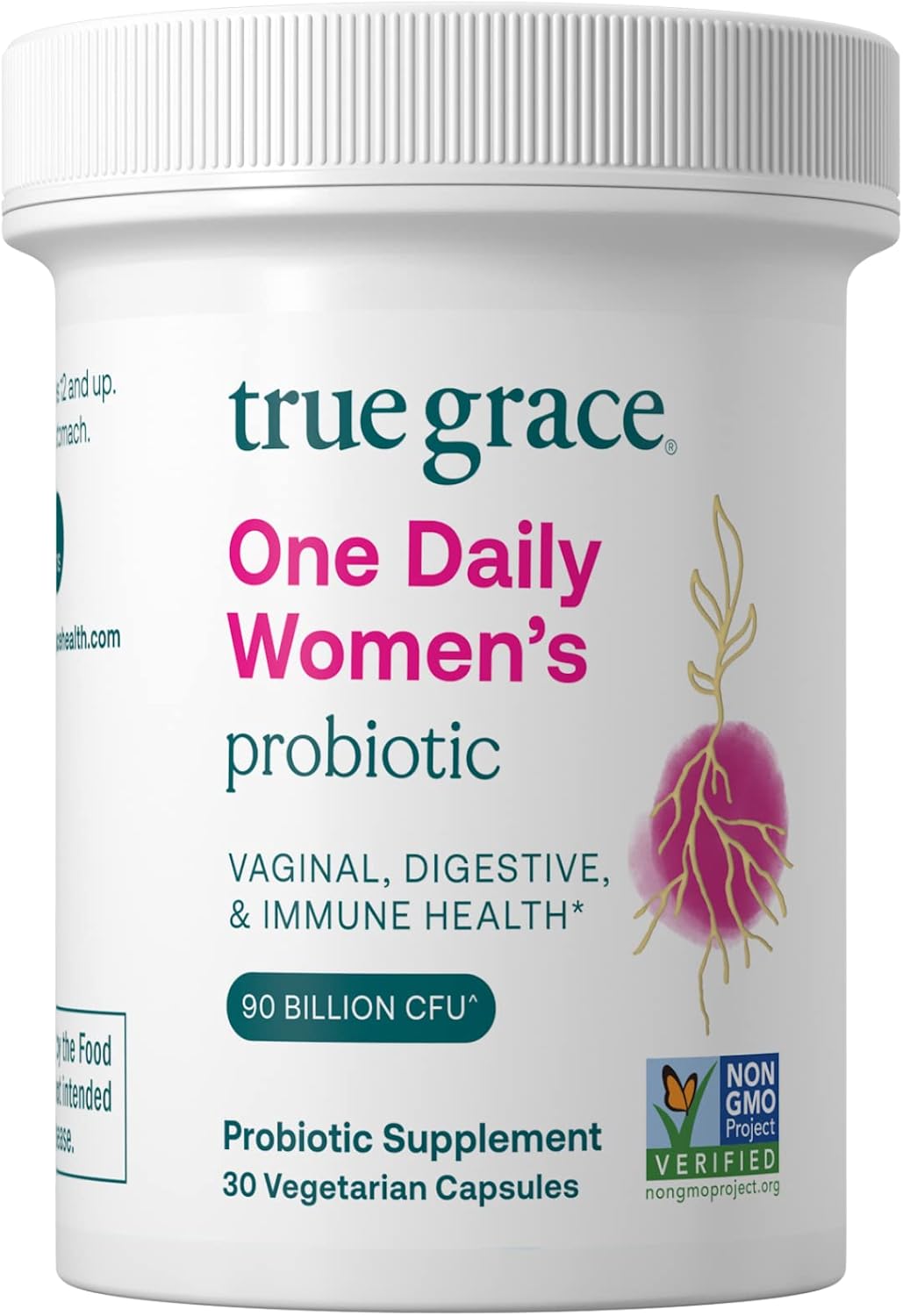 True Grace One Daily Women\u2019s Probiotic - 30 Vegetarian Capsules - 90 Billion CFU - Digestive, Vaginal & Immune Health - Gluten & Soy Free