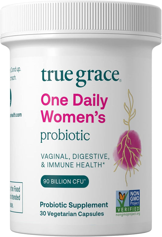True Grace One Daily Women\u2019s Probiotic - 30 Vegetarian Capsules - 90 Billion CFU - Digestive, Vaginal & Immune Health - Gluten & Soy Free