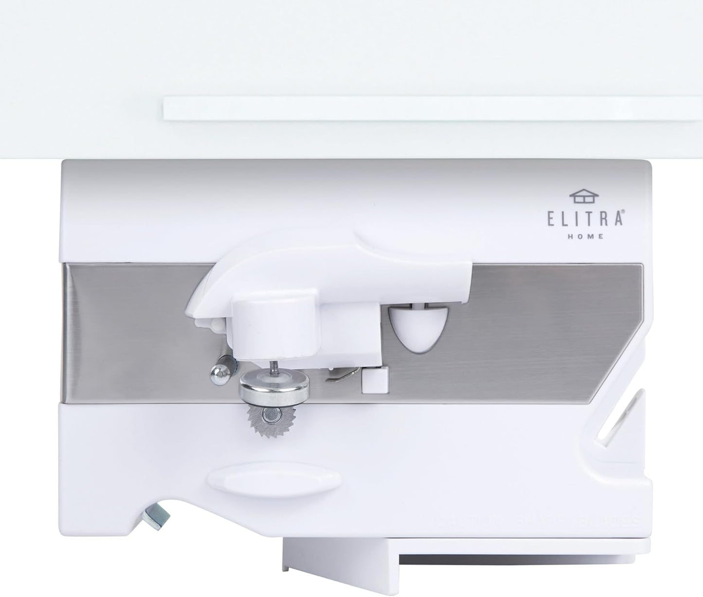 Elitra Home Electric Can Opener - 4 in 1 Under the Cabinet Mounted Can Opener, Blade Sharpener, Bottle Opener, Mounting Bracket for Seniors with Arthritis - Elitra Home (White)