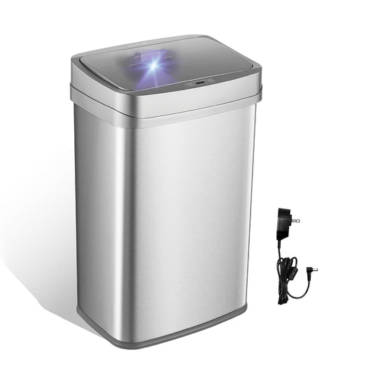 Ninestars Nova Series 13 Gallon Odor Elimating Automatic Kitchen Trash Can Automatic Odor Control Motion Sensor Garbage Bin, 50 Liter Smart Opening Stainless Steel, Silver