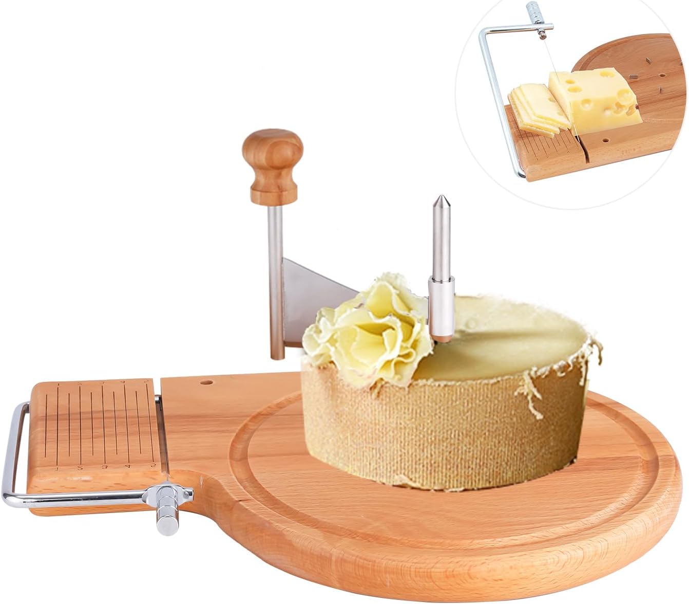 Cheese Slicer, Stainless Steel Wheel with Handle Cheese Cutter Board Multifunctional Adjustable Grater Shaver Curler Spinner Peeler for Cheeses Butter Chocolate Kitchen Accessories Gadgets Tools