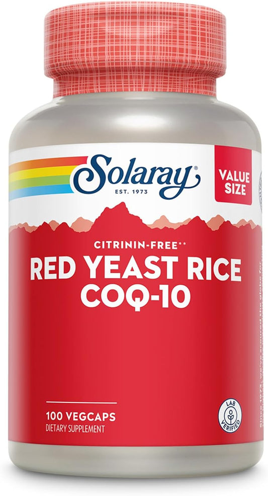 SOLARAY Red Yeast Rice Plus CoQ-10 & No-Flush Niacin Vitamin B-3, Healthy Heart & Cardiovascular Support, Non-Irradiated & Citrinin Free, 60 Day Money Back Guarantee, 100 Servings, 100 VegCaps