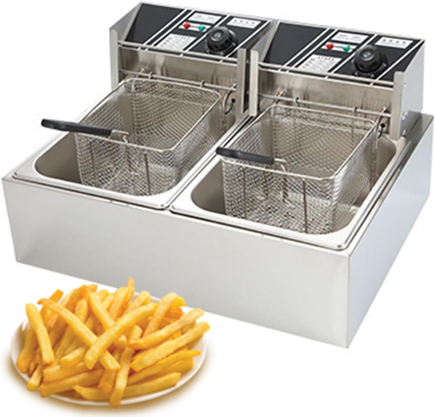 Professional Double Tank Fryer - Double Tank Electrical Appliances - Stainless Steel Commercial Fryer for Kitchen Dining Cooking Chips French Fries Fish Turkey Chicken Legs