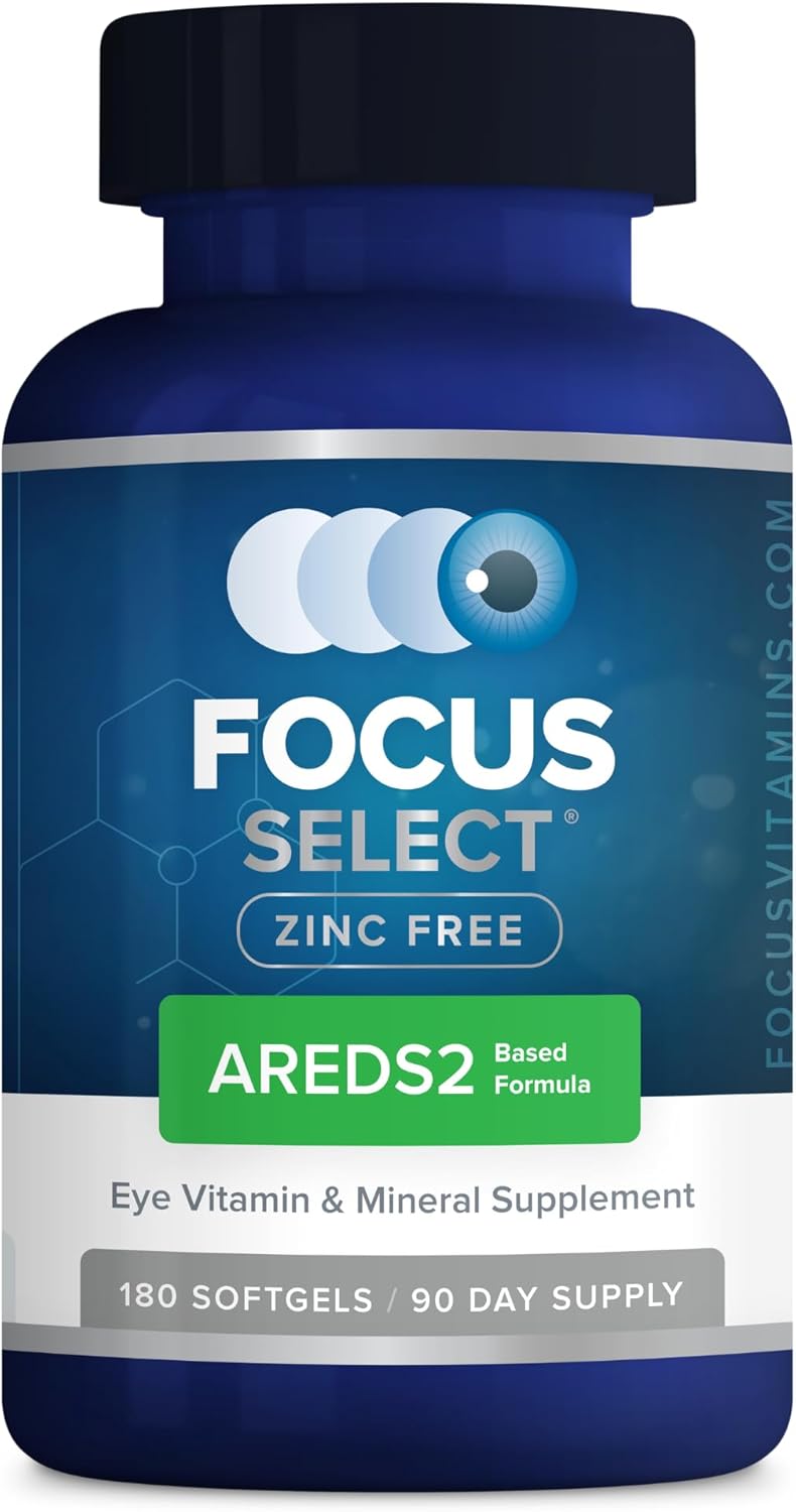 Focus Vitamins | Focus Select Zinc Free Formula | 180 Softgel Capsules | AREDS2 Based Formula | Eye Vitamin & Supplement | Support for Macular Generation | Easy to Swallow Pill