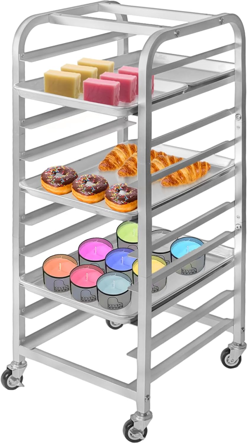 lopeztek 10-Tier Quarter & Half Sheet Pan Rack - Bread Baking Speed Rack for Cooling, Bakery Stand with wheels for Bun Pan Tray, Home Kitchen Tiered Rolling Cart for Oven(for 1\/2 & 1\/4 Sheet)