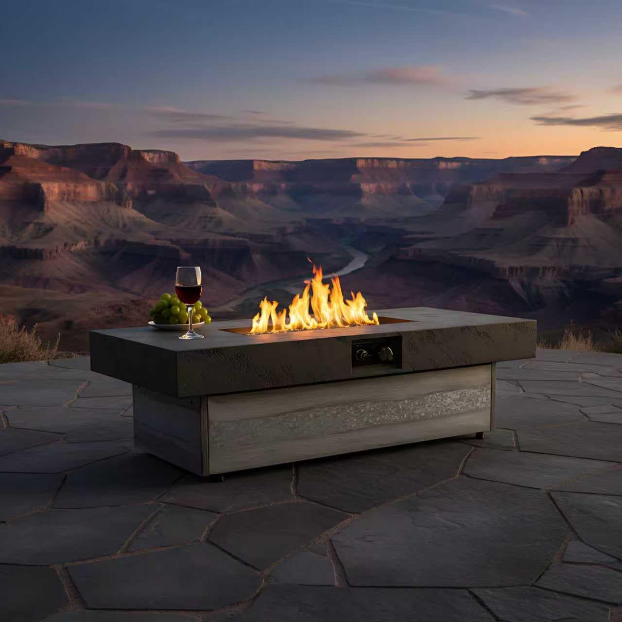 Outdoor Firepit Table,48 x 24 Inch Rectangle Fire Pit Table,50000 BTU Propane Fire Pits Table for Patio Set,Waterproof Cover,Two Height Options,Cement Grey