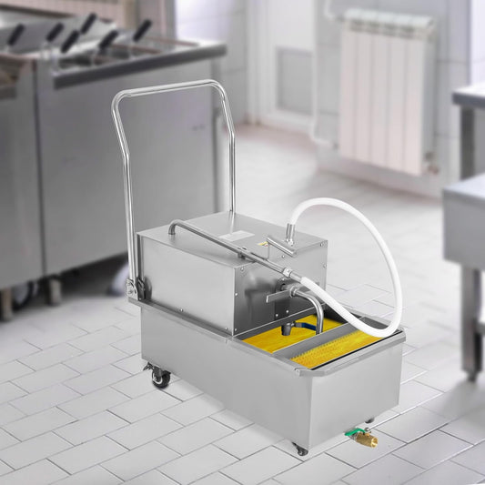 Mobile Fryer Filter, 55L/14.53Gal 60°C-120°C 110V Commercial Vegetable Animal Oil Filler Machine Stainless Steel Free Standing Separator Oil Filter System Rectangular for Restaurants, Chicken Shops