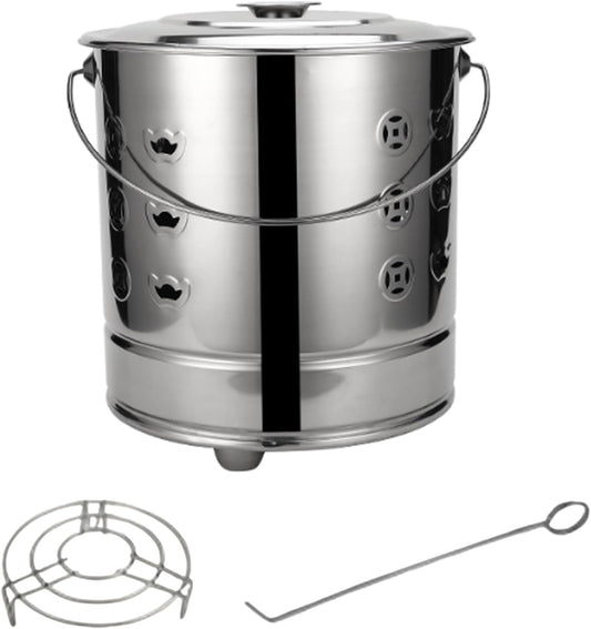 Burn Barrels for Outside for Burning Trash, Burn Barrel with Handle ＆ Fire Hook, Burn Cage for Leaves Paper Wood, Stainless Steel, Heat Resistant