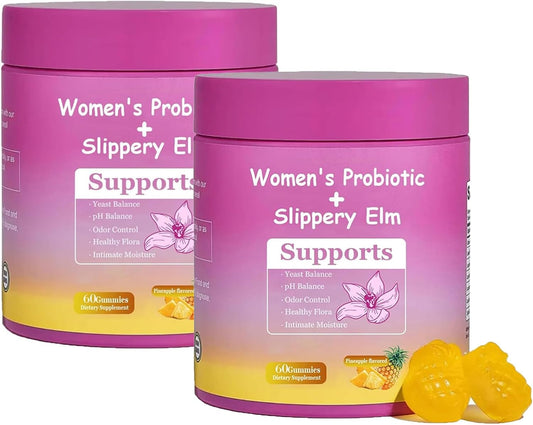 Her Juicy Feminine Probiotics Gummies for Women | Pineapple Flavor | Supports pH Balance, Gut Health & Immune System | with Slippery Elm, Prebiotics & Lactobacillus Blend | 60 Gummies (2pcs)