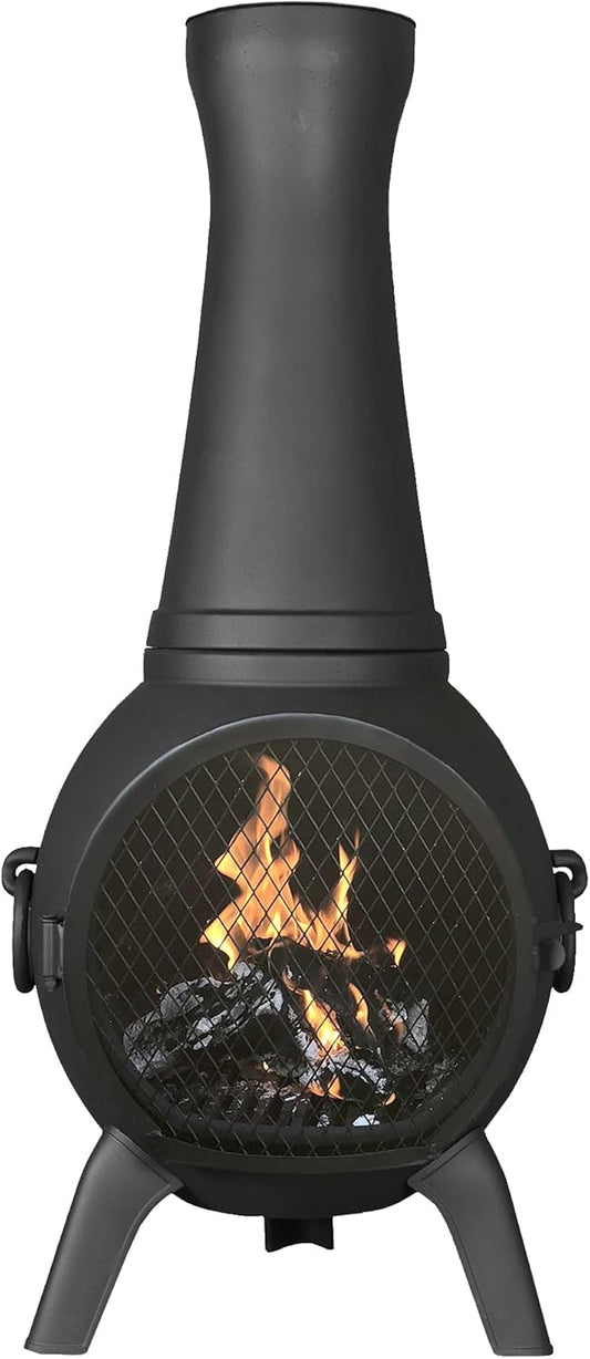 The Blue Rooster Prairie Fire Chiminea Outdoor Fireplace - Wood Burning Cast Aluminum Deck or Patio Firepit 44" Tall
