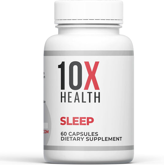 10X Health Sleep Supplements for Adults - 60 Capsules - Melatonin 3mg, L Theanine, Magnesium Supplement, Magnesium Oxide for Deep, Better Rest & Relaxation - 3-in-1 Natural Sleep Support