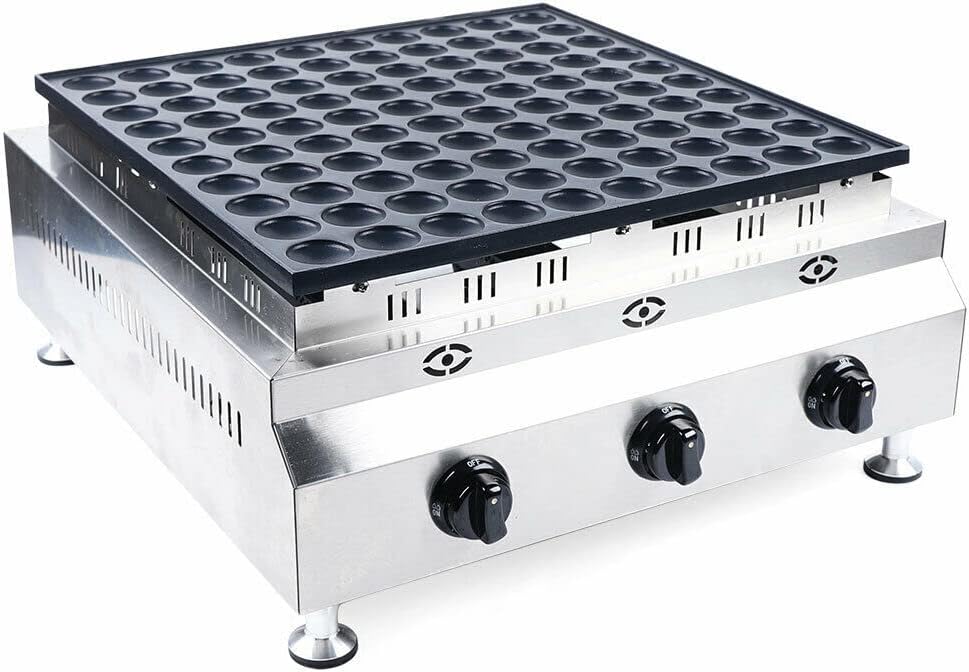 Eapmic Commercial Poffertje Maker, 100 Holes LPG Gas Mini Dutch Pancake Baker Machine 1.7inch Nonstick Stainless Steel Mini Pancake Dorayaki Maker for Restaurants, Bakeries