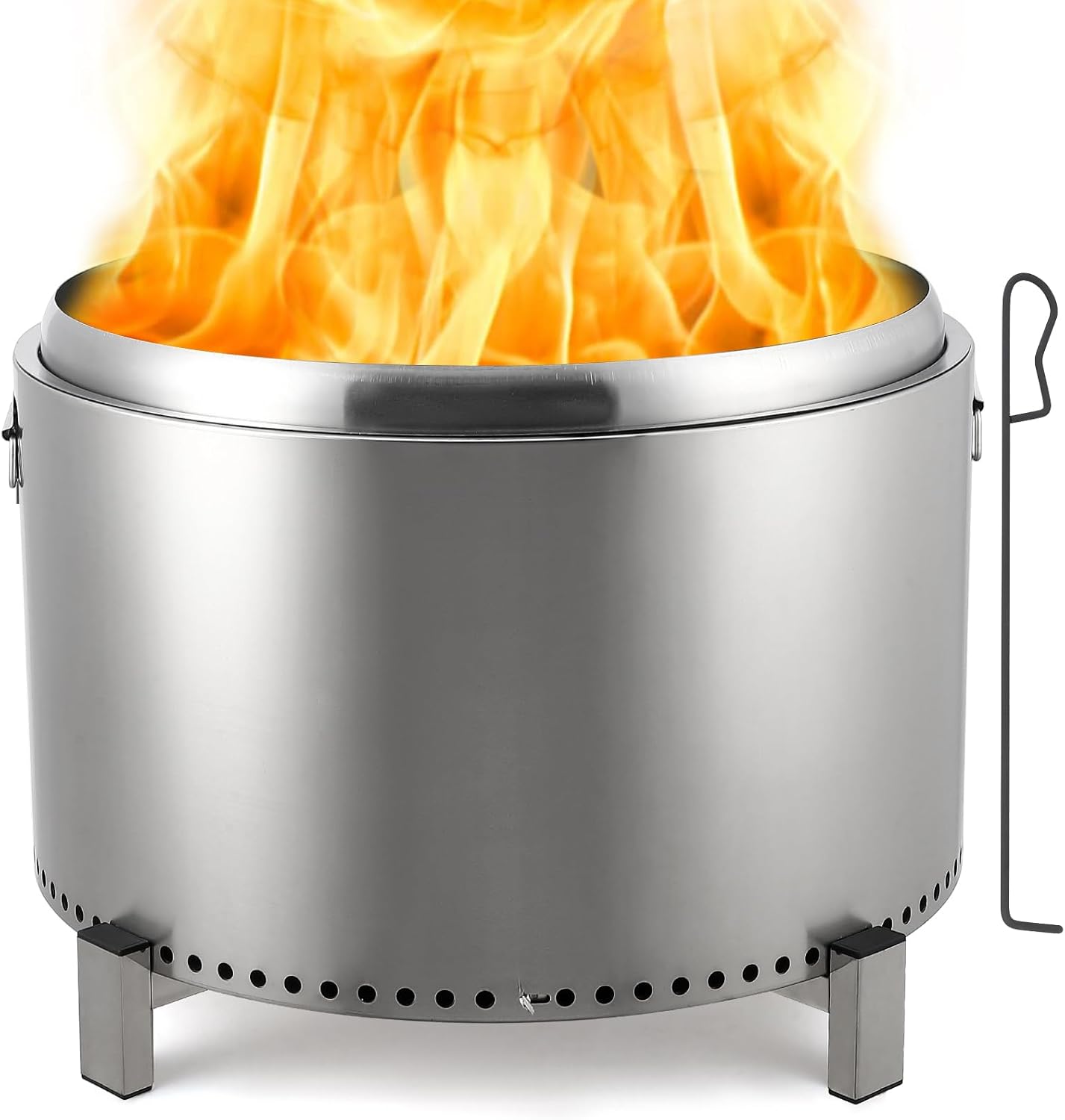 Low Smoke Outdoor Fire Pit, 27" Stainless Steel Mini Smokeless Bonfire, Ideal for Backyard Gatherings, Camping Adventures, and Picnics, Includes Firehook