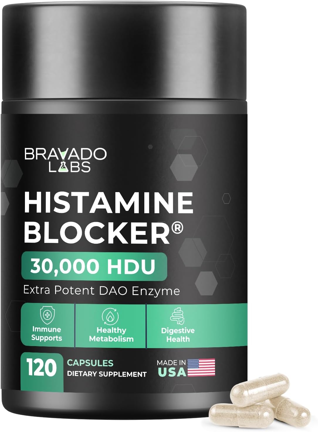 DAO Supplements Histamine Blocker – Extra Potent 30,000 HDU DAO Enzyme Formula for Histamine Digest & Immune Support – for Food-Related Histamine Intolerance - Daily Use - 120 caps.