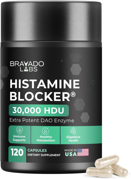 DAO Supplements Histamine Blocker – Extra Potent 30,000 HDU DAO Enzyme Formula for Histamine Digest & Immune Support – for Food-Related Histamine Intolerance - Daily Use - 120 caps.