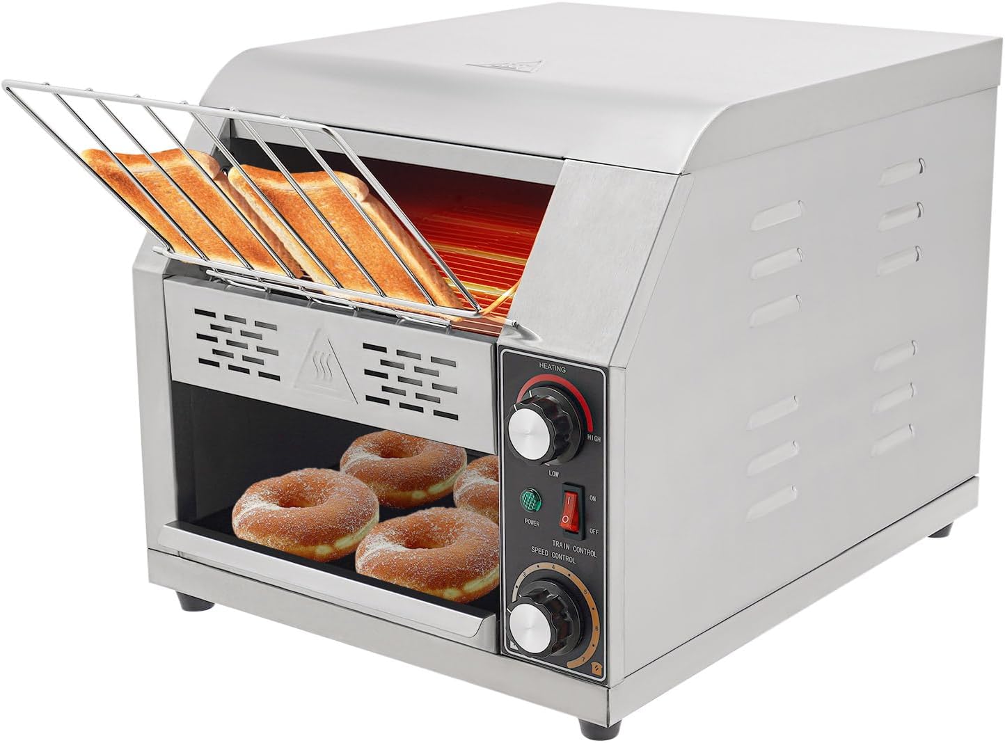 Commercial Conveyor Toaster, 300 Slices/Hour Stainless Steel Restaurant Toaster Conveyor, 1900W Bread Oven with Temp & Speed Control, Multipurpose Oven for Bun Bagel Bread Baked Food