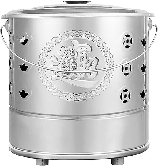 Burn Barrel for Paper Leaf Trash Wood Backyard Bonfire, Outdoor Metal Fire Pits with Lid & Fire Hooks Yard Waste Incinerator for Burning Waste(Size:L)