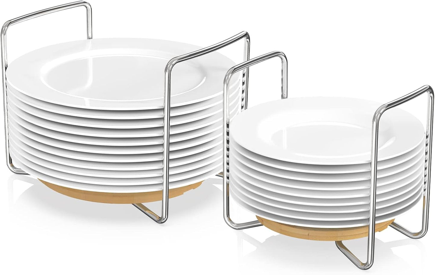 Wisuce Dish Racks for Kitchen Countertop Organizer - Bamboo Plate Holder Adjustable Size | Stainless Steel 304 Portable Handle for Kitchen Drawer Countertop Cupboard Shelf