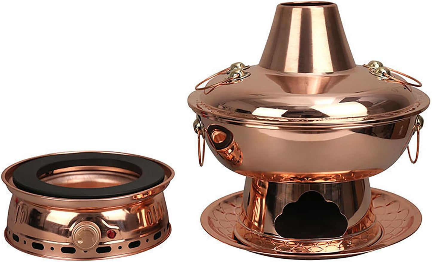 GFHVDC Chinese Charcoal Hotpot,Pure Copper Thick Mongolian Cattle Hotpot, Electric Carbon Double Heating Base, Split Design, Easy to Clean, Suitable for Family Gathering for Family\/Friends, Parties,36