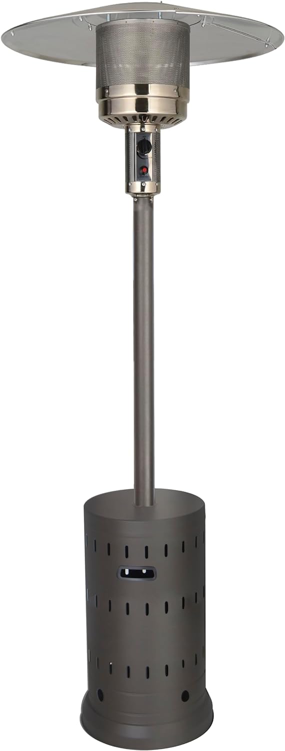 Outdoor Natural Gas Patio Heater, 45,000 BTU, XL-Series, Propane Heater, Anti-Tilt Safety Shut-Off, Portable Heater, Includes Drink Table & Wheels, Residential & Commercial Matte Mocha 89" Tall