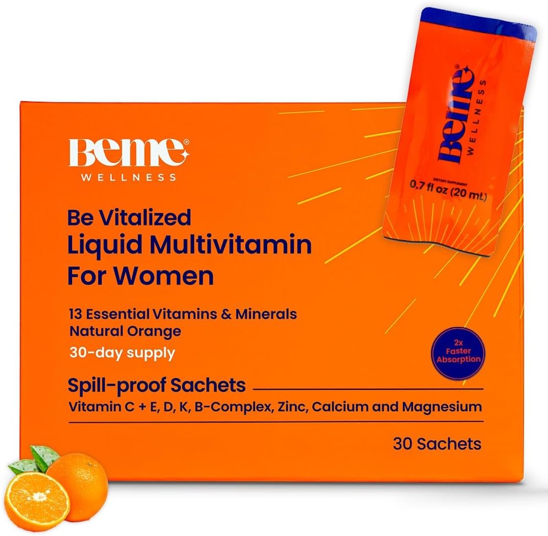 BeMe Liquid Multivitamin for Women - 2X Faster Absorption & High Bioavailability - Vitamin C+E, D, K, Calcium, Zinc, Magnesium - Clinically Tested Womens Multivitamin, Non-GMO, Soy, Dairy Free