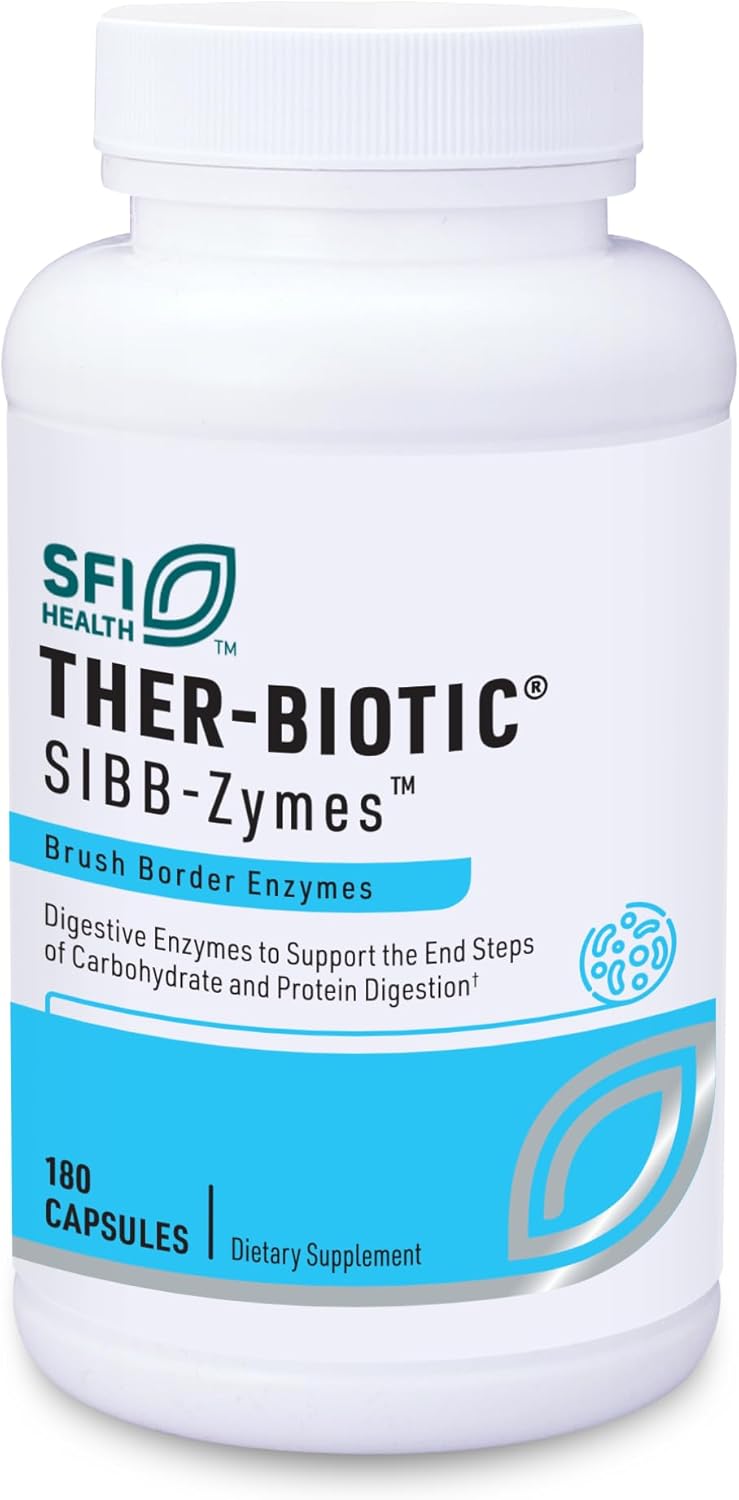 Klaire Labs SFI Health Sibb-Zymes Brush Border Digestive Enzymes for Digestion - Peptidase/ Protease Enzymes Complex - Supports Optimal Carb & Protein Digestion - Gluten Free (180 Capsules)