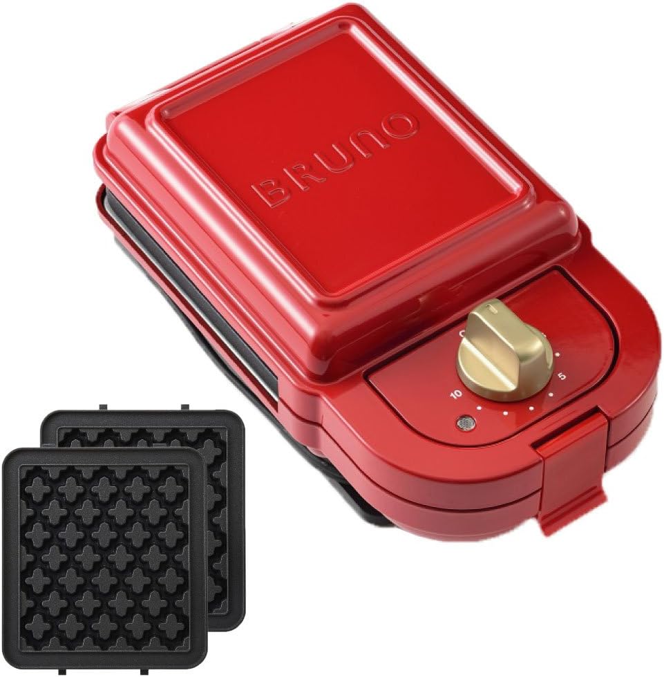BRUNO Hot Sand Maker 【Japan Domestic genuine products】【Ships from JAPAN】 … (single+Waffle Plate set of 2, Red)