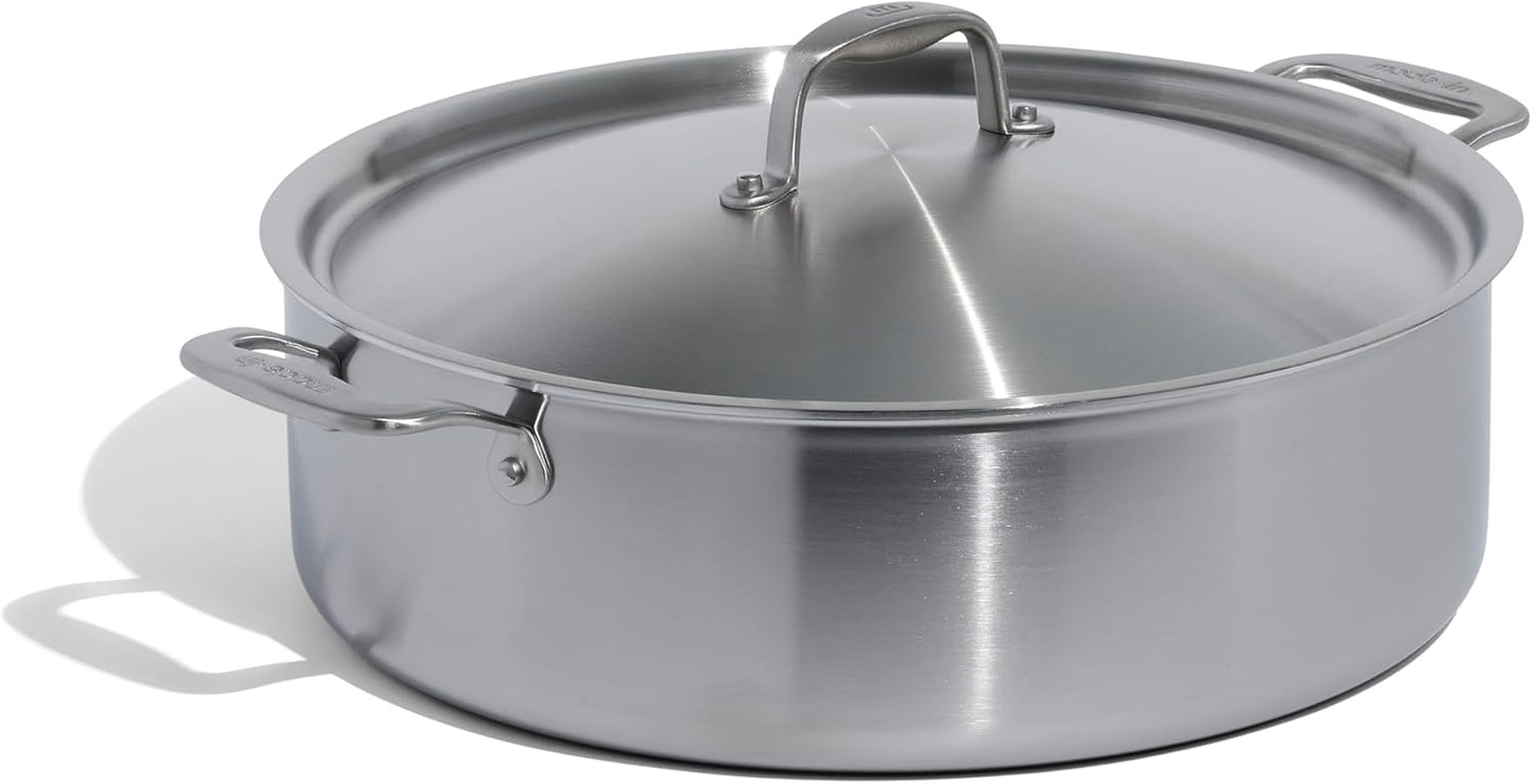 Made In Cookware - 10 Quart Stainless Steel Rondeau Pot w\/Lid - 5 Ply Stainless Clad - Professional Cookware - Crafted in Italy - Induction Compatible