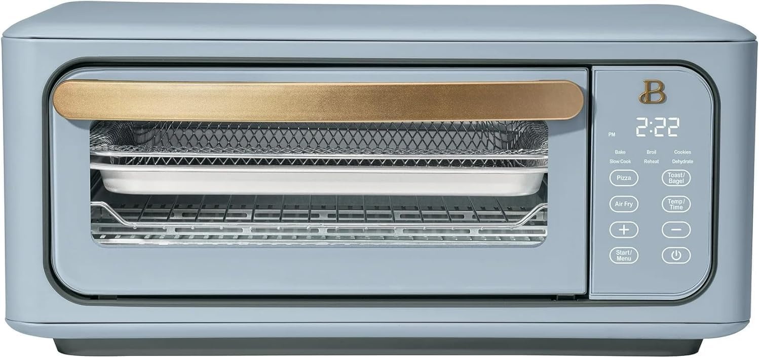 Beautiful Infrared Air Fry Toaster Oven, 9-Slice, 1800 W, by Drew Barrymore (Cornflower Blue)