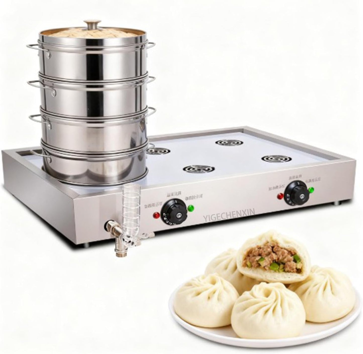 5000W 220V Automatic Temperature Control Electric Bun Steamer Multi Functional Portable Commercial Stainless Steel Steamer for Fast Food Restaurants