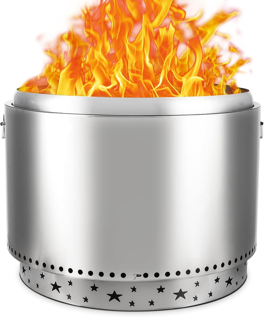 TROPOW 27 - Inch Smokeless Fire Pit Stainless Steel, Secondary Combustion, Portable for Outdoor Camping, Backyard Parties and Versatile Indoor\/Outdoor Use