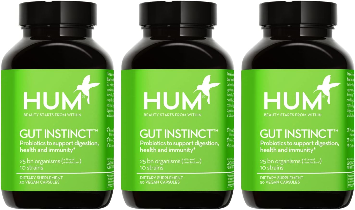 HUM Gut Instinct Daily Probiotics for Women and Men, Digestive Health, Lactobacillus, Bifidobacterium Strains for Immune Support, Probiotic Supplement for Healthy Gut Diversity, 90 Capsules