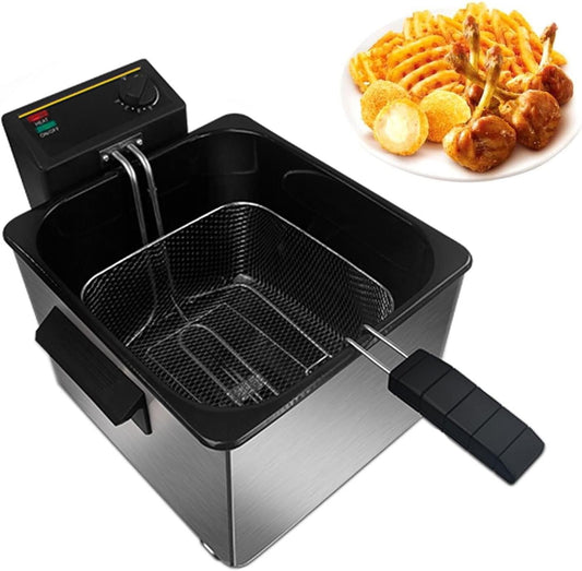 Stainless Steel Deep Fat Fryers Cool Touch Handle Housing Kitchen Countertop with Lids and Oil Basketes & Temperature Control for French Fries Fried Chicken Donuts (Color : Enamel, Size : 8L)