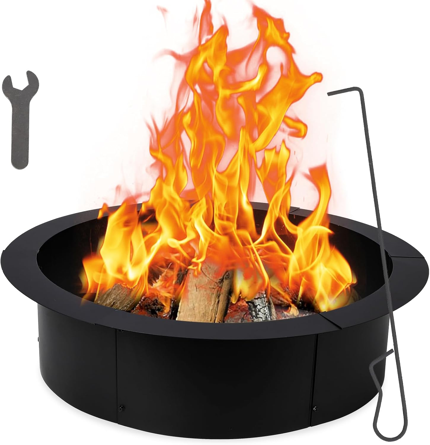 30 Inch Round Fire Pit Ring Insert for Outside Wood Burning, 36 Inch Outer Large Solid Steel Firepit Liner for Above In-Ground Outdoor DIY Camping Garden Patio Backyard