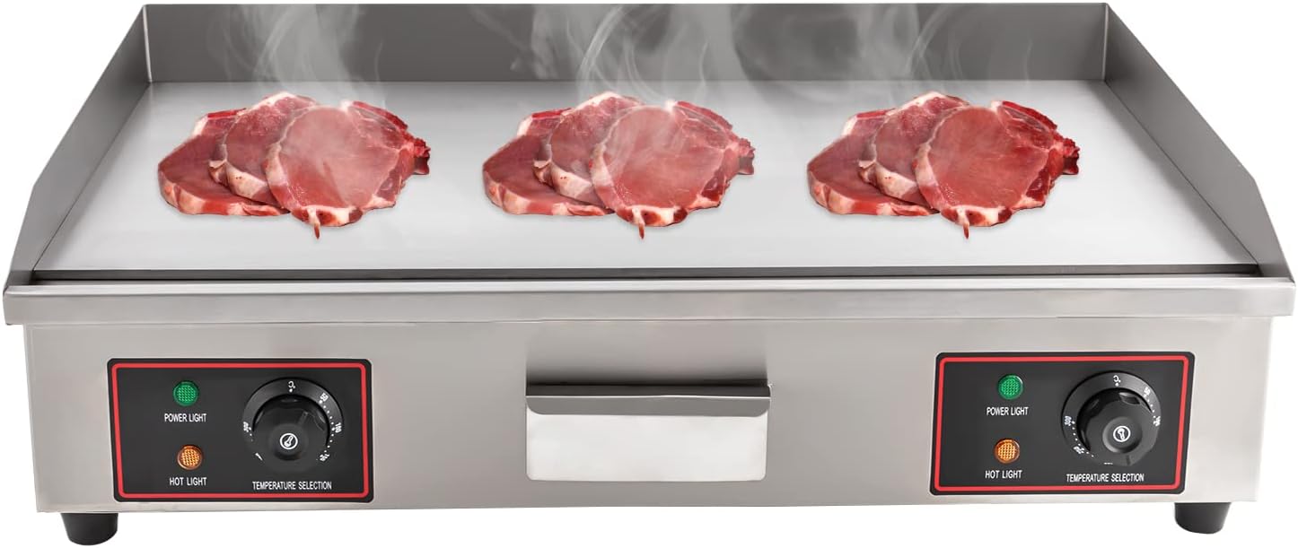 30" Commercial Electric Griddle, 110V 3000W Electric Stainless Steel Countertop Flat Top Griddle Electric Flat Top Grill Teppanyaki Grill with Adjustable Temperature Control 122-572℉ (No Plug)