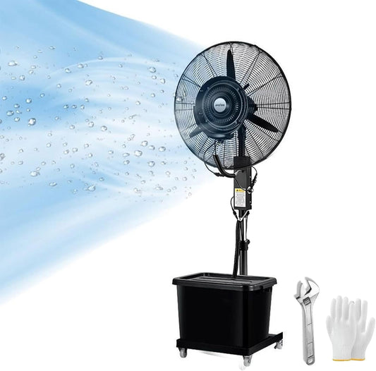 Portable Misting Fan,industrial Misting Fans 43L Bucket,Outdoor Mist Fan with 3 Speeds,Water Cooling Fans for Garage,Commercial,90° Oscillation,26"\/30"(320W\/26in)