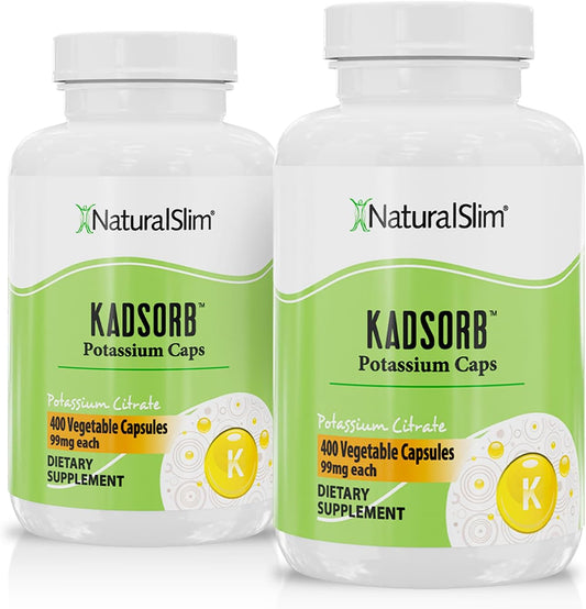 NaturalSlim Natural Potassium Citrate Gluconate 99 mg - Kadsorb Supports Electrolyte Balance & Normal pH - Absorbable Potassium Supplements with Essential Minerals - Non GMO 400 Capsules 2 Pack