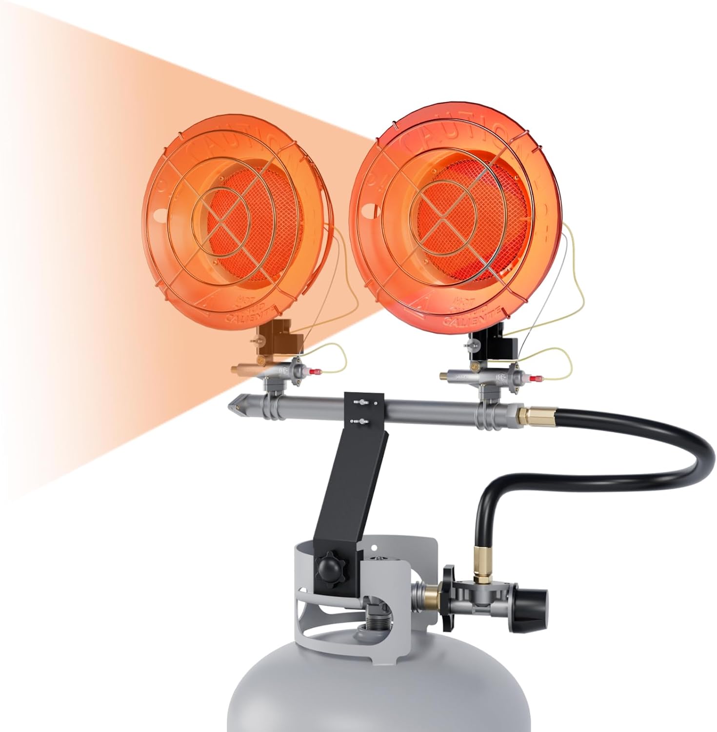 30000 Btu Outdoor Propane Heater Top, 2-Burner Portable Propane Tank Top Heaters, Double Tanks Tops Propanes Patio Heater with Tip-Over Protection and 3 Heating Modes