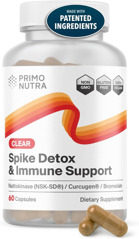 PRIMONUTRA Spike Detox Supplement with Branded Nattokinase (NSK-SD), Bromelain, Branded Curcumin 500mg (Curcugen), and Molecular Hydrogen - Potent Foreign Protein Cleanse