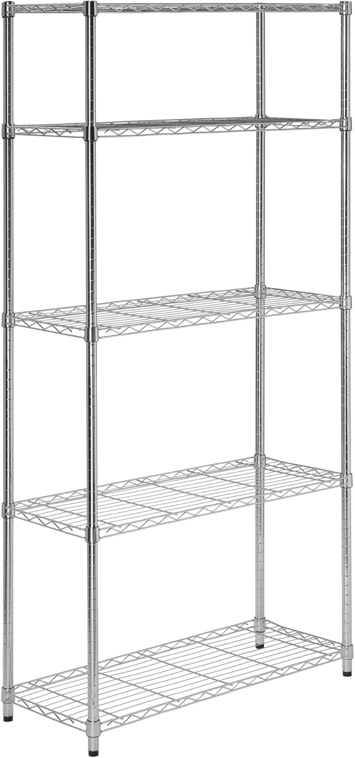 Honey-Can-Do 5-Tier Heavy Duty Adjustable Shelves, Metal Storage Rack with 200-lb Shelf Capacity, Chrome, 14" W x 36" L x 72" H