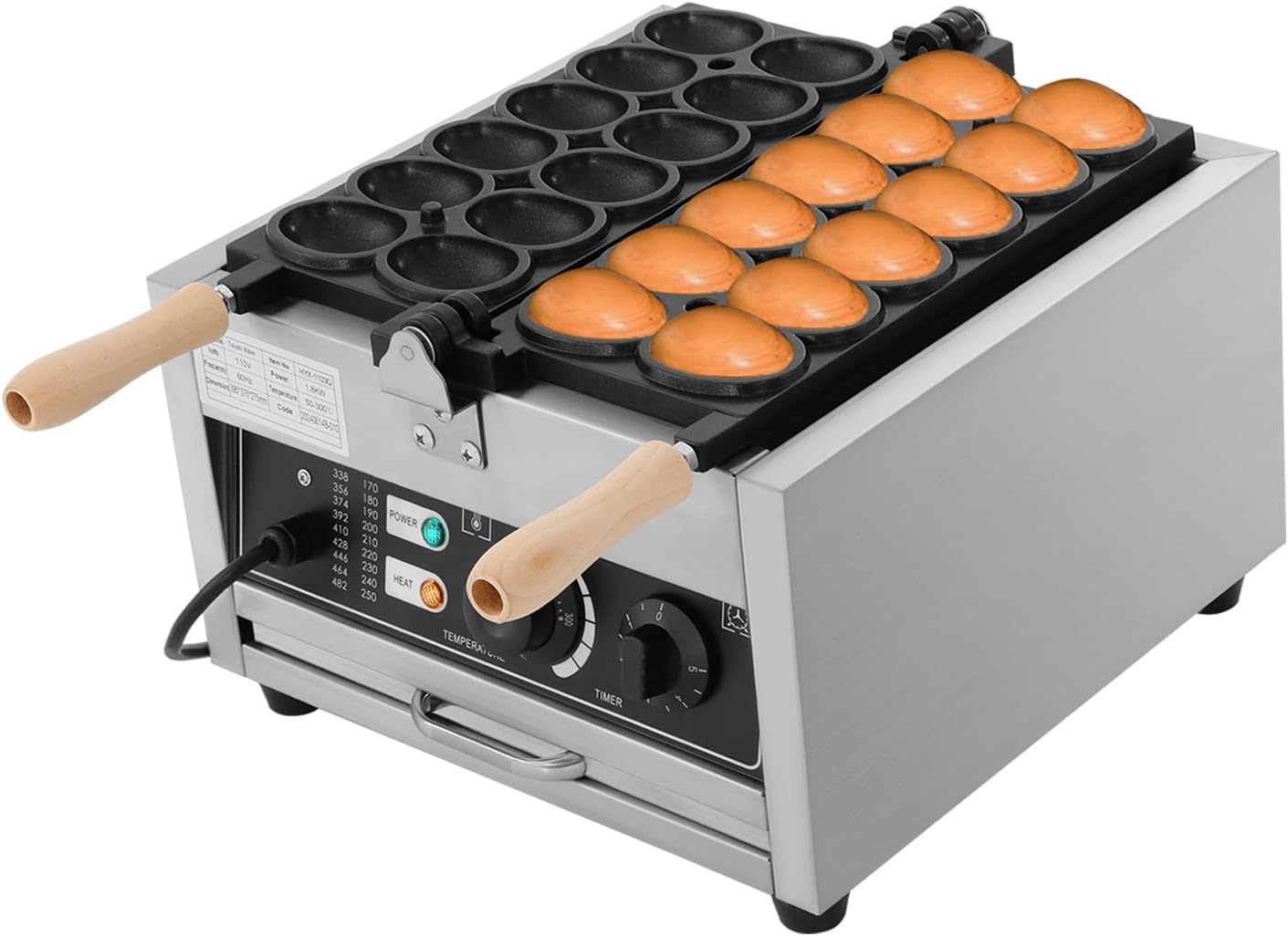 12-Grid Commercial Waffle Maker, Electric Bubble Waffle Machine, 1800W Stainless Steel Belgium Waffle Maker Machine Egg Shaped Waffle Iron, 122-572℉ Temperature Control, 110V