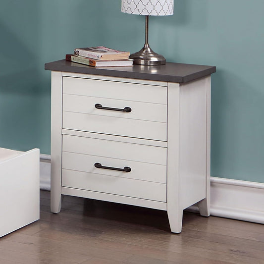 Generic White Color Nightstand Bedroom 1pc Nightstand Solid Wood Black Appliance Pull 2-Drawers Bedside Table Gray Top, Two Tone Finish, White+gray