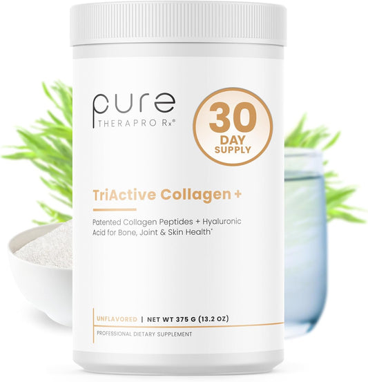 Pure Therapro Rx TriActive Collagen Plus, Collagen Powder for Hair, Skin, Nails, Bones & Joints, Hydrolyzed Collagen Powder w/Patented Peptides, Unflavored Multi Collagen Protein Powder, 30 Servings