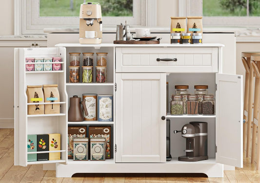 Gizoon Kitchen Sideboard Buffet Cabinet with Storage Small Coffee Bar Cabinet with Drawer, Kitchen Pantry Storage Cabinet with Door and Shelves for Bathroom and Living Room